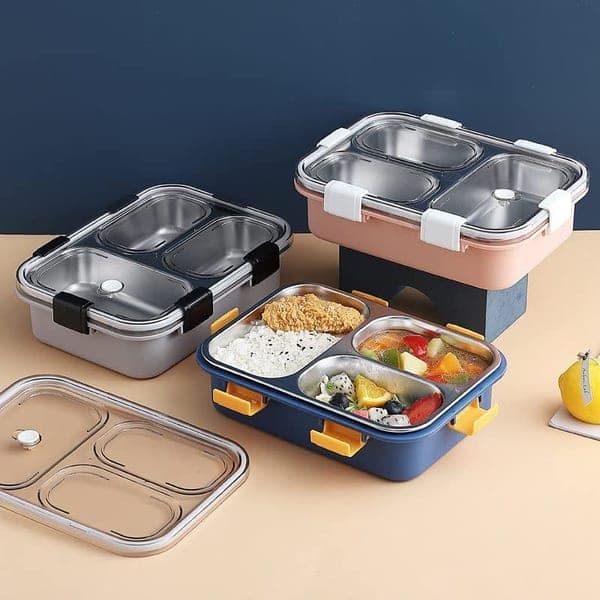 Insulated Lunch Box (3 Compartments, Stainless Steel)