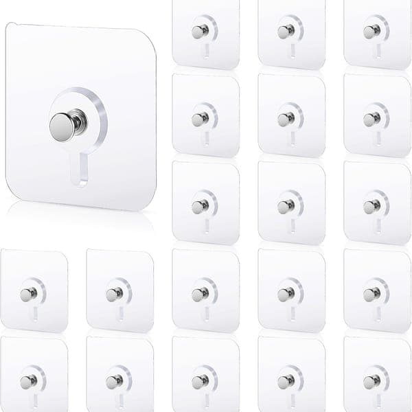 Heavy Duty Adhesive Wall Hooks 20-Pack No-Drill