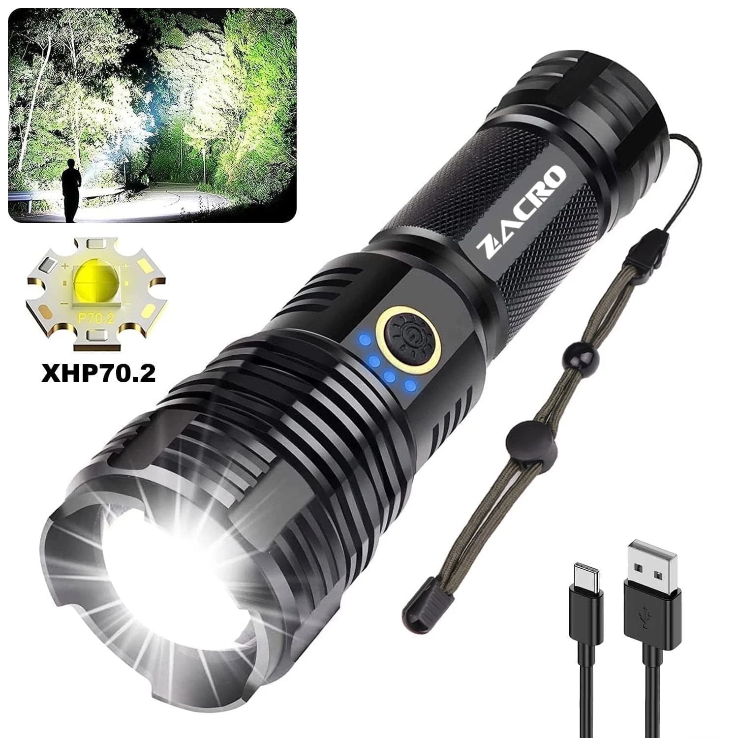 Rechargeable LED Flashlight (Zoomable, Waterproof)